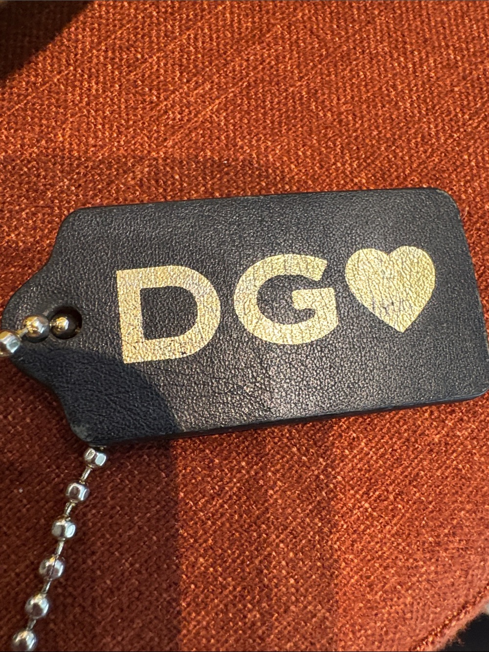 Coach Black Leather Bag Tag with Silver Ball Chain